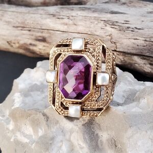 Designer Signed NICKY BUTLER Bronze Amethyst Huge Ladies NB Ring Sz 7 Pearl NWT